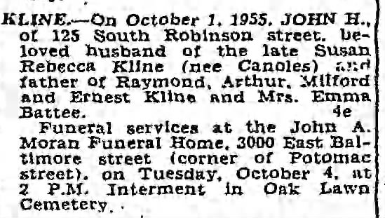 obituaryy from The Sun Monday October 3 1955