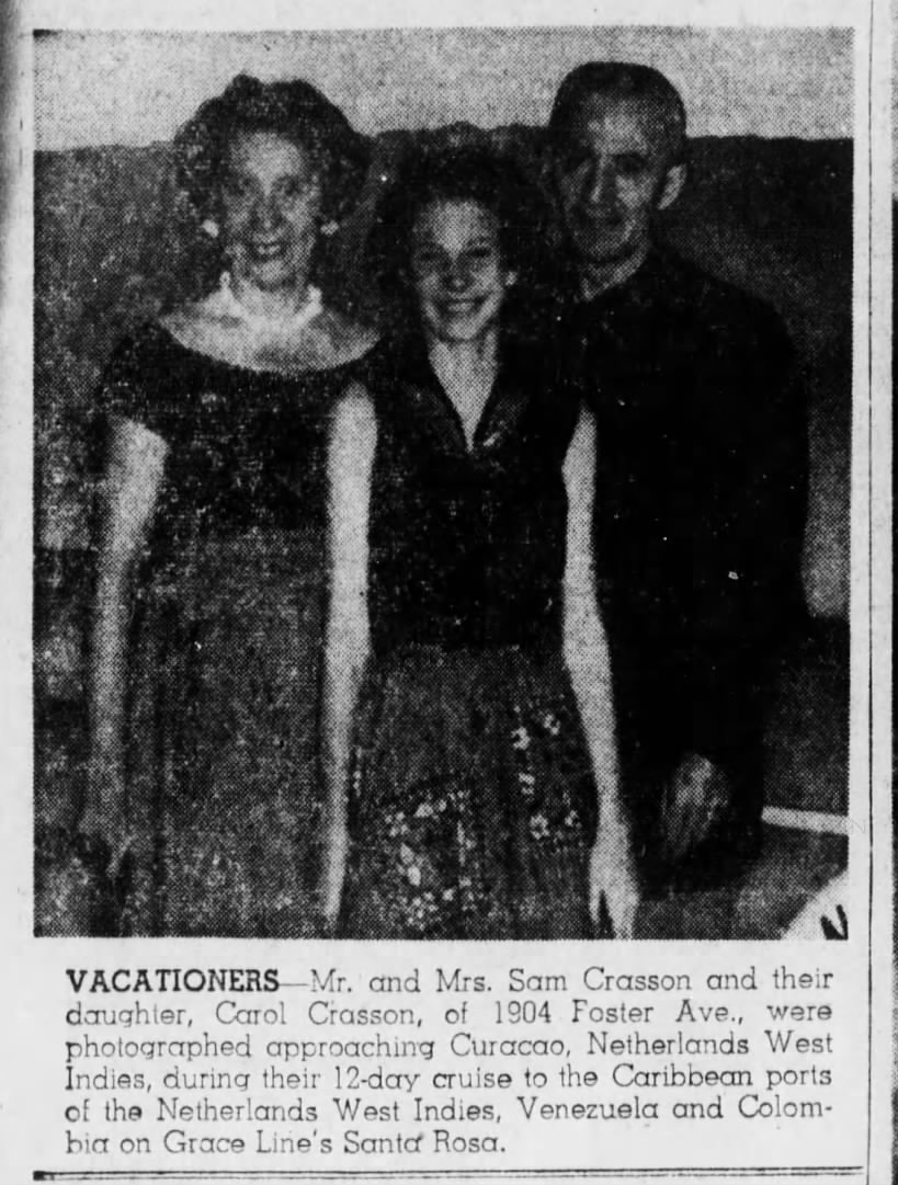 Crasson family Carribean travel, 9 Jan 1954