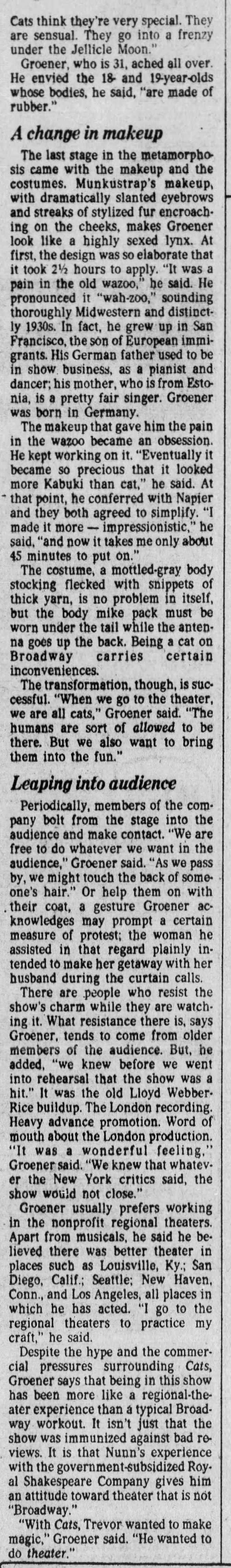 Harry Groener CATS interview 1982