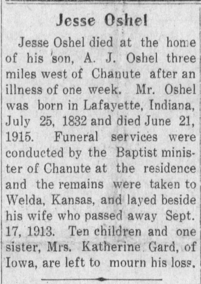 Obituary for Jesse Oshel