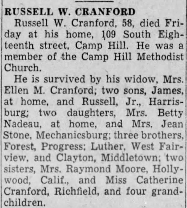 Obituary for RUSSELL W. CRANFORD