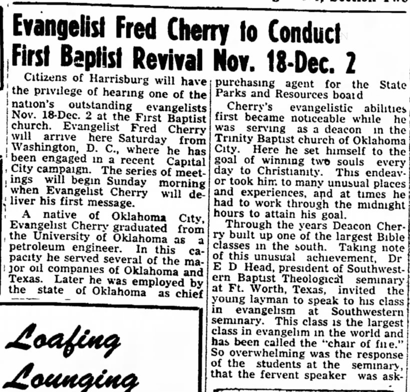 Revival November 18 through December 2, 1951 in Harrisburg Ilinois, FBC