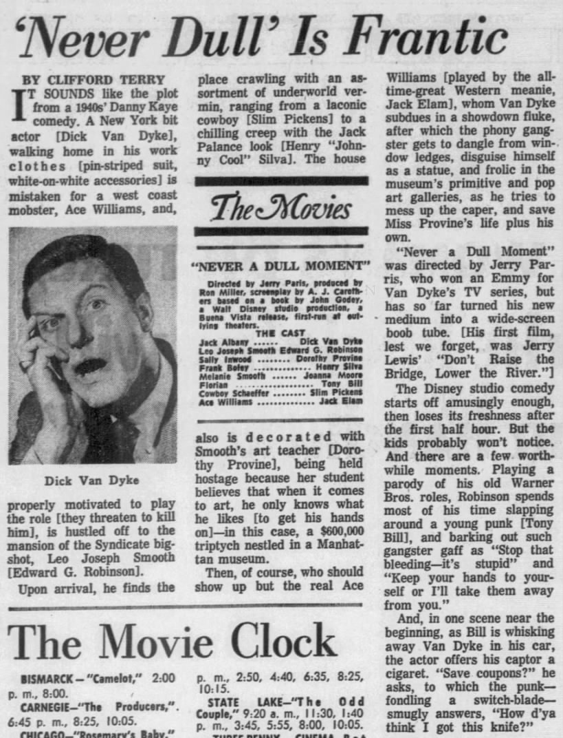 Clifford Terry Movie Review—NEVER A DULL MOMENT (08-07-68)