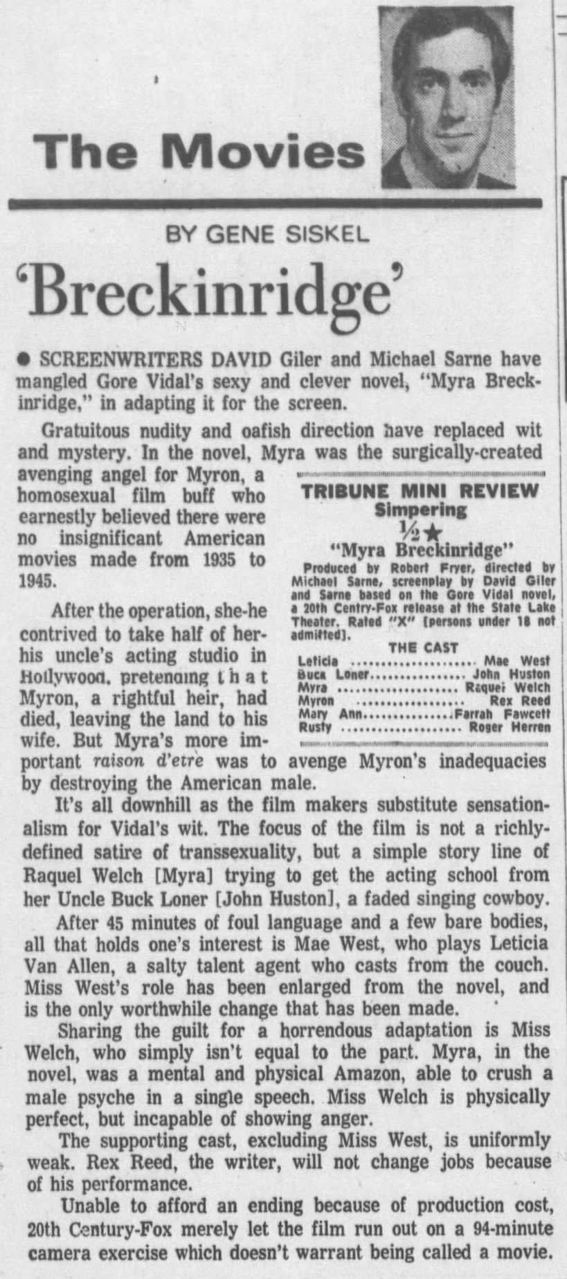 Gene Siskel Movie Review—MYRA BRECKENRIDGE (06-29-70)