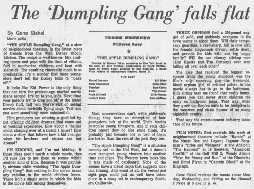 Gene Siskel Movie Review—THE APPLE DUMPLING GANG (08-18-75)