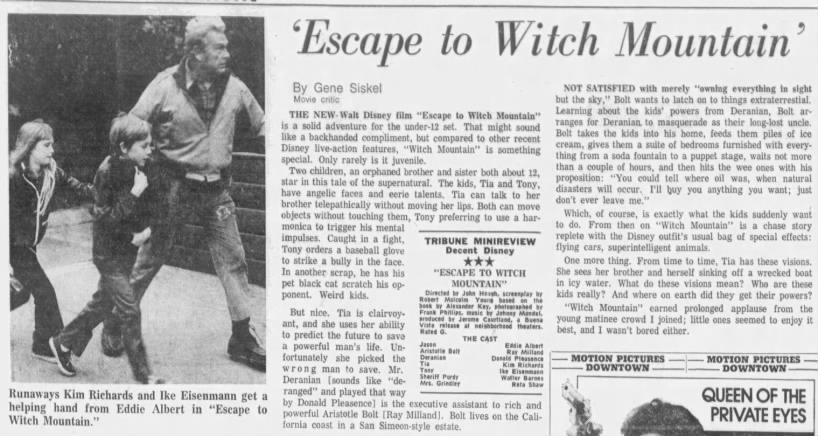 Gene Siskel Movie Review—ESCAPE TO WITCH MOUNTAIN (04-01-75)