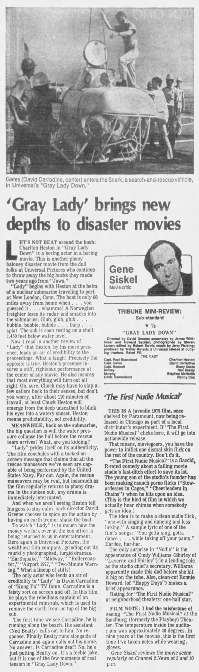 Gene Siskel Movie Review—GRAY LADY DOWN/THE FIRST NUDIE MUSICAL (03-16-78)