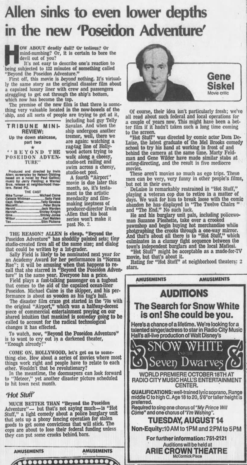 Gene Siskel Movie Reviews—BEYOND THE POSEIDON ADVENTURE/HOT STUFF (08-14-79)