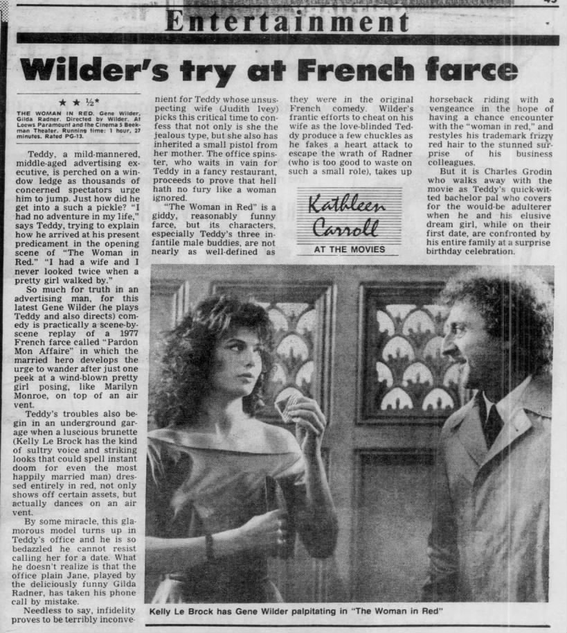 NYDN Movie Review—THE WOMAN IN RED (08-15-84)