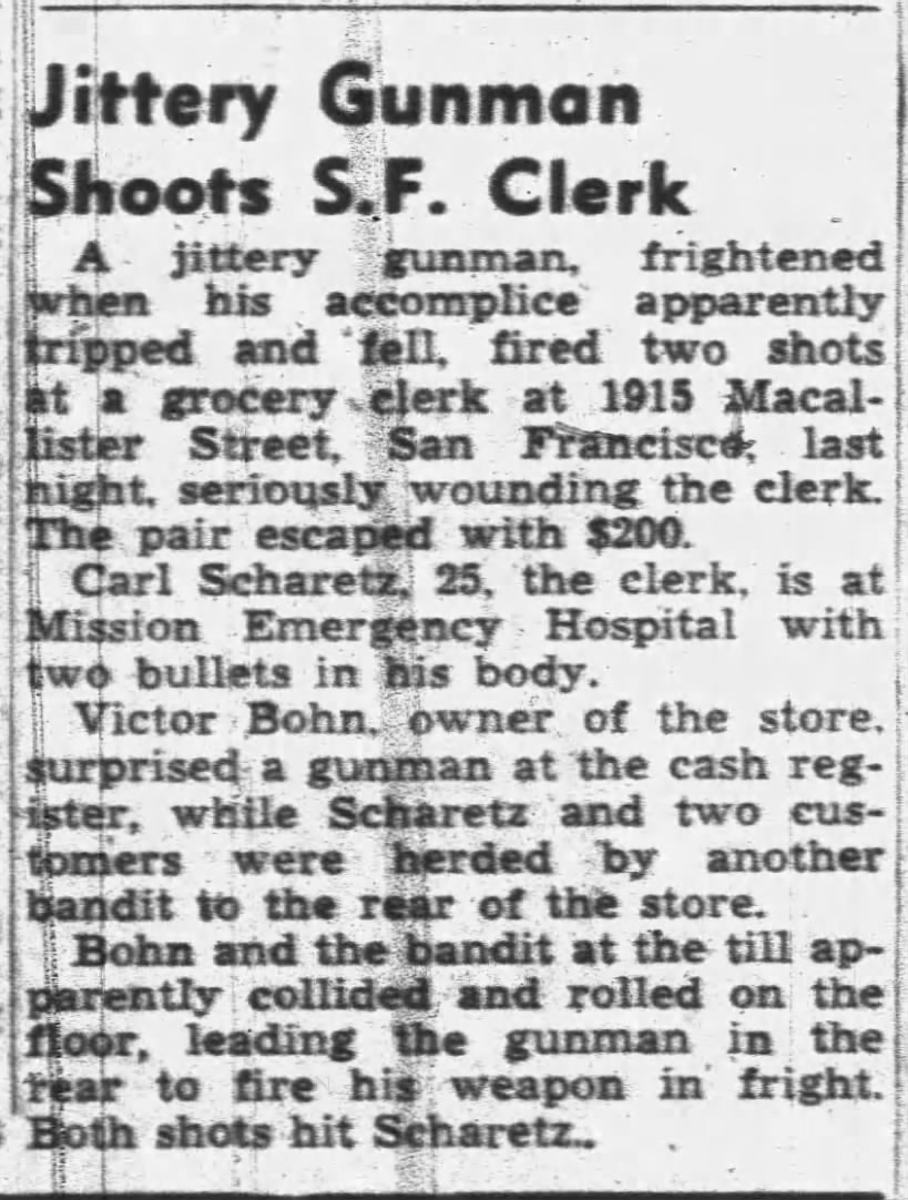 Bohn (Wiegand), Victor, Owner of Grocery Store, shoots gunman.