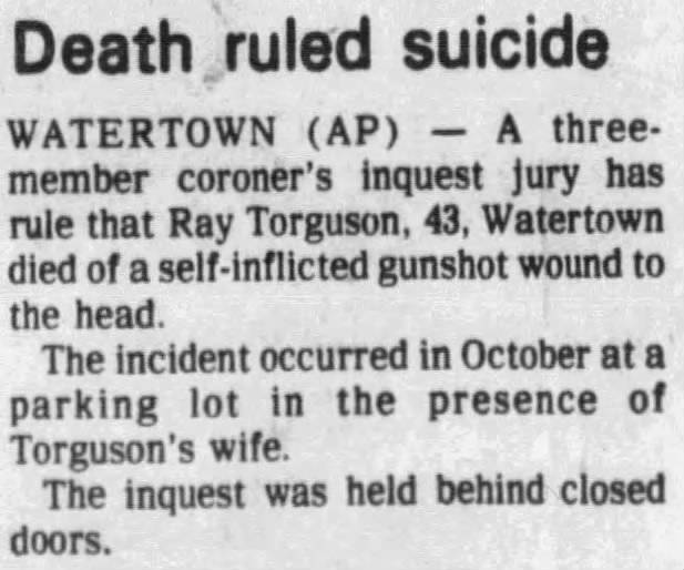 Ray Torguson - Death ruled suicide - 12/03/1978