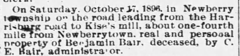 1896-09-24 Sale registers- lists sale for estate of Benjamin Bair by his executor CE Bair