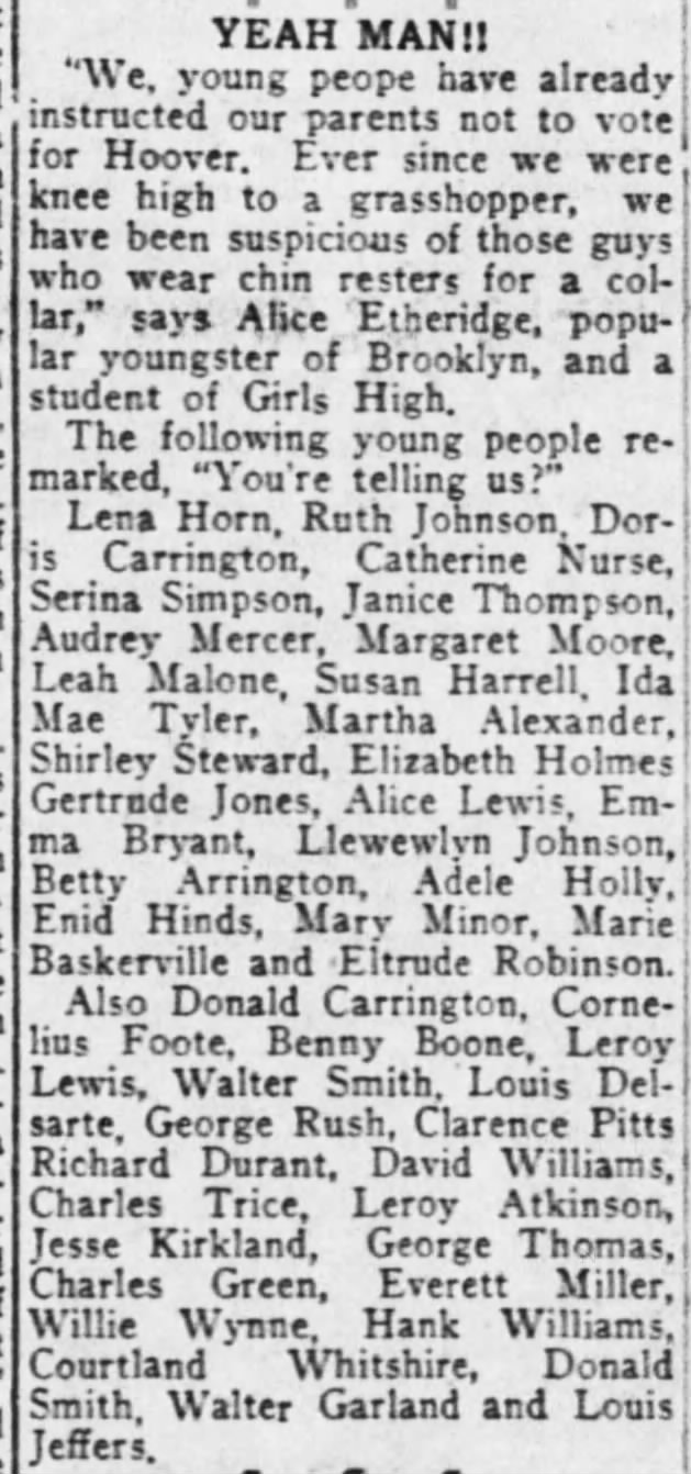 Cornelius Foote Lena Horne M Baskerville  NY Age 23 July 1932