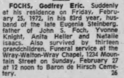 Obituary for Godfrey Eric FOCHS (Aged 83)