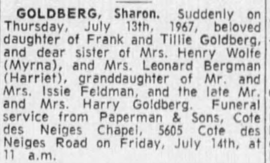 Obituary for Sharon GOLDBERG