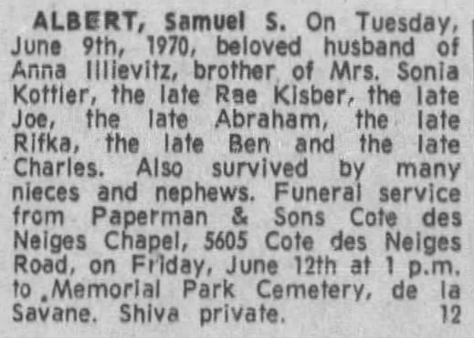 Obituary for Samuel S. ALBERT