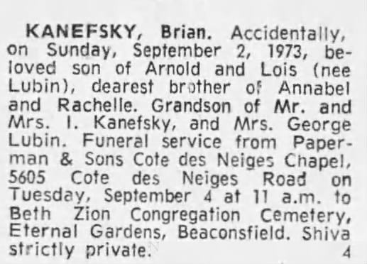 Obituary for Brian KANEFSKY