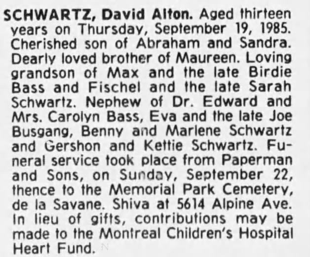 Obituary for David Alton SCHWARTZ