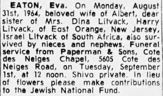 Obituary for Eva EATON