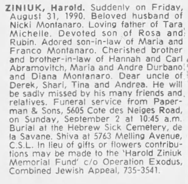 Obituary for Harold ZINIUK