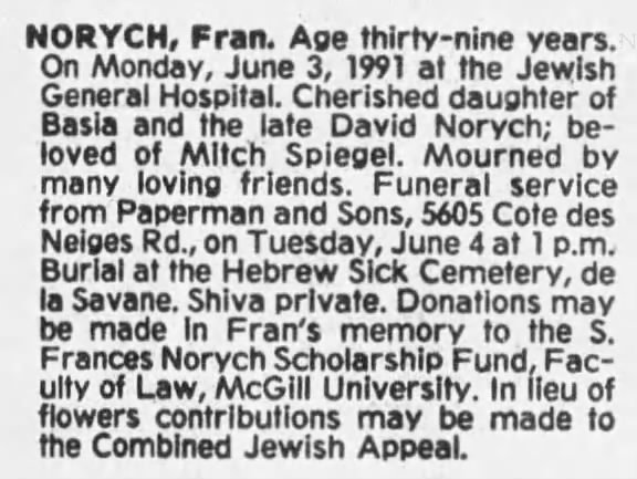 Obituary for Fran NORYCH
