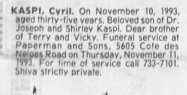 Obituary for Cyril KASPI