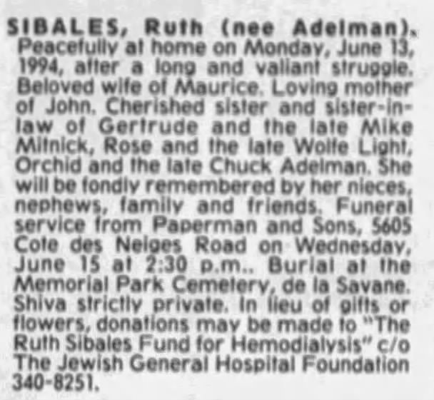 Obituary for Ruth SIBALES