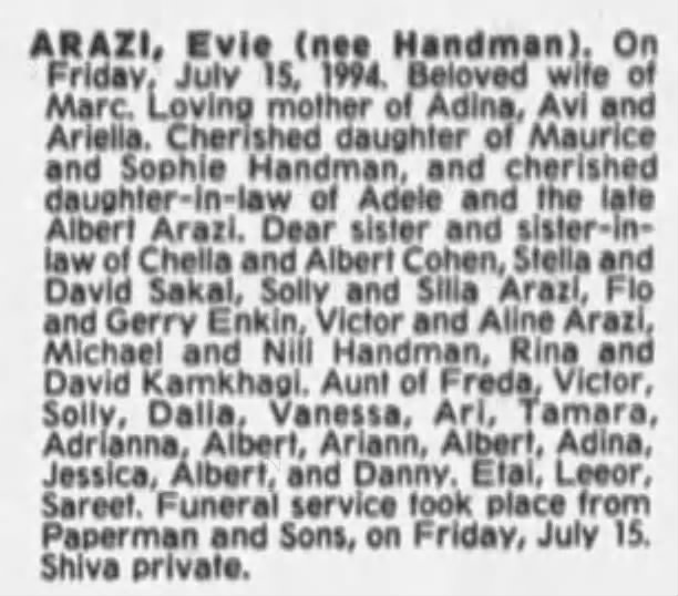 Obituary for Evlt ARAZI