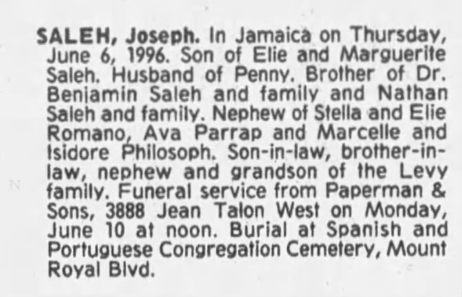 Obituary for Joseph SALEH