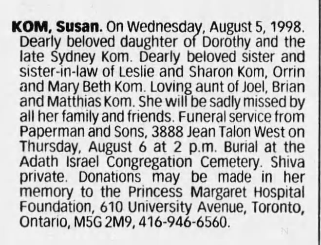 Obituary for Susan KOM