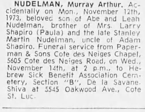 Obituary for Murray NUDELMAN Arthur