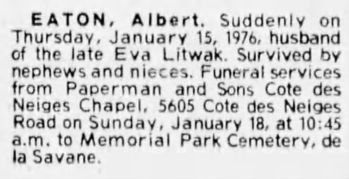 Obituary for Albert EATON