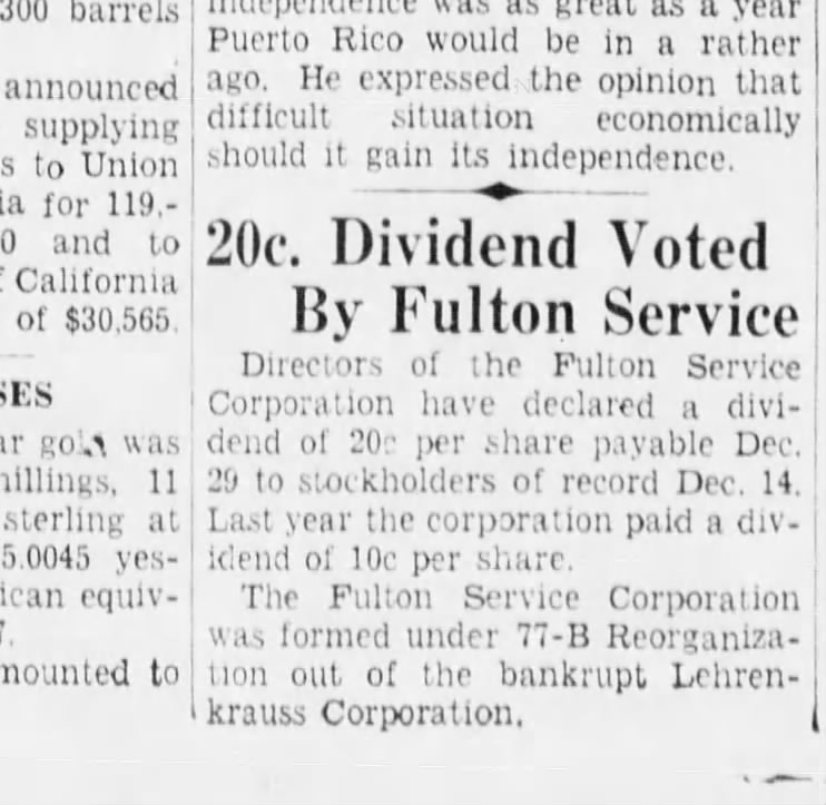 1937-12-9 BDE Fulton zahlt Dividende