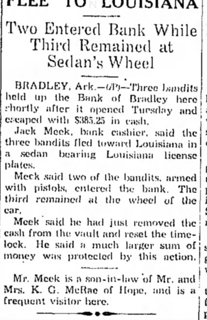 Jack Meed robbed at bank - 3-7-38 Hope Dtar
