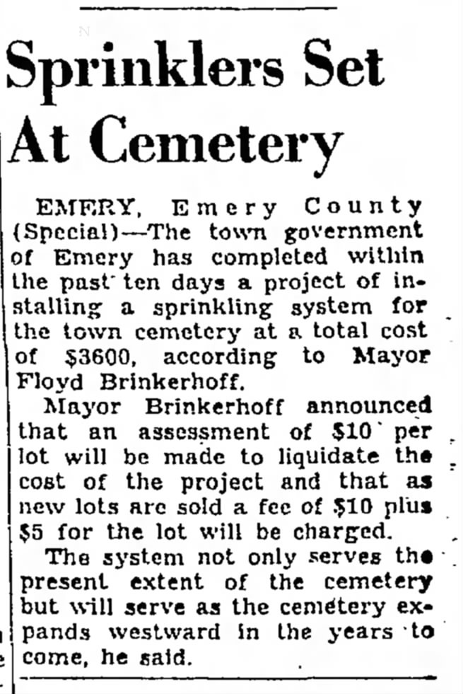 8 Jun 1950 Sprinklers Set at Cemetery, Mayor Floyd Brinkerhoff