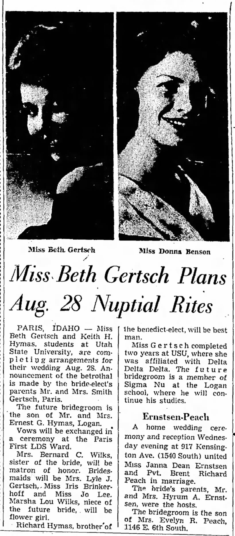 26 Jul 1959 Miss Beth Gertsch Plans..., Miss Iris Brinkerhoff