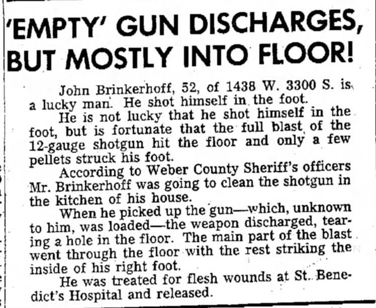 14 Aug 1968 'Empty' Gun Discharges But Mostly Into Floor, John Brinkerhoff