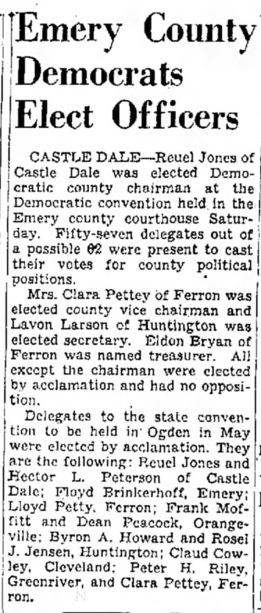 20 Apr 1942 Emery County Democrats Elect Officers, Floyd Brinkerhoff Emery