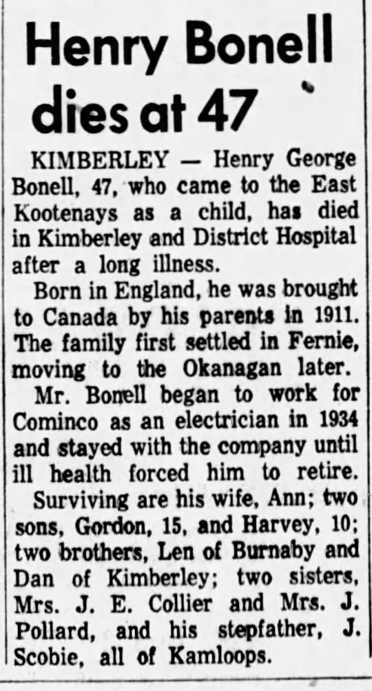 Henry Bonell Obituary