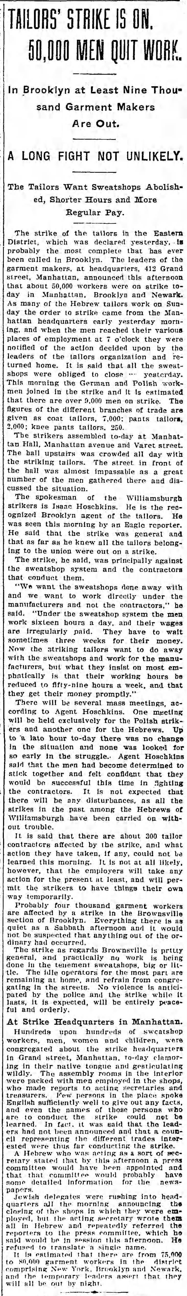 Tailor Strike, 1901 July 22