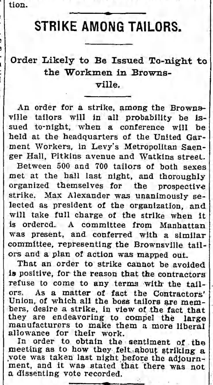 Tailor Strike, 1899 July 29