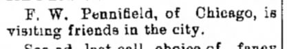 Pennifield, FW of Chicago, Logansport Reporter, Logansport, IN, Dec 19, 1896