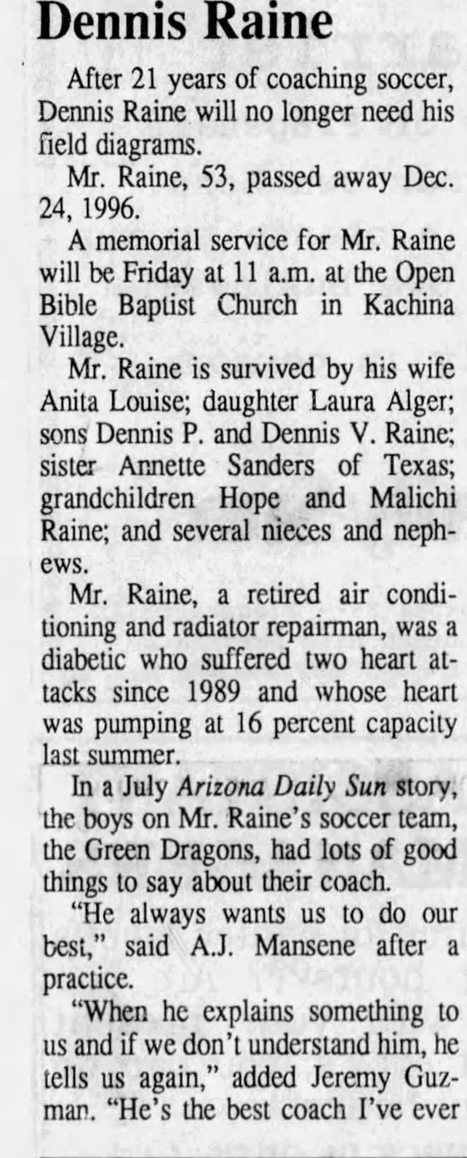 Obituary for Dennis Raine (Aged 53)