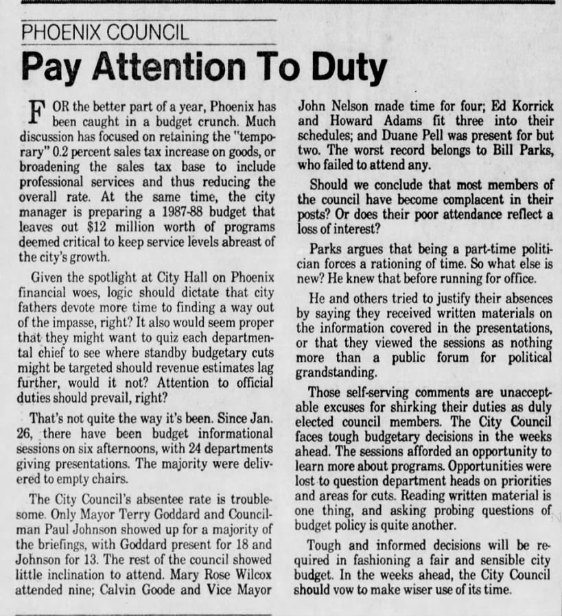 "Pay Attention to Duty" (Mar 25, 1987)