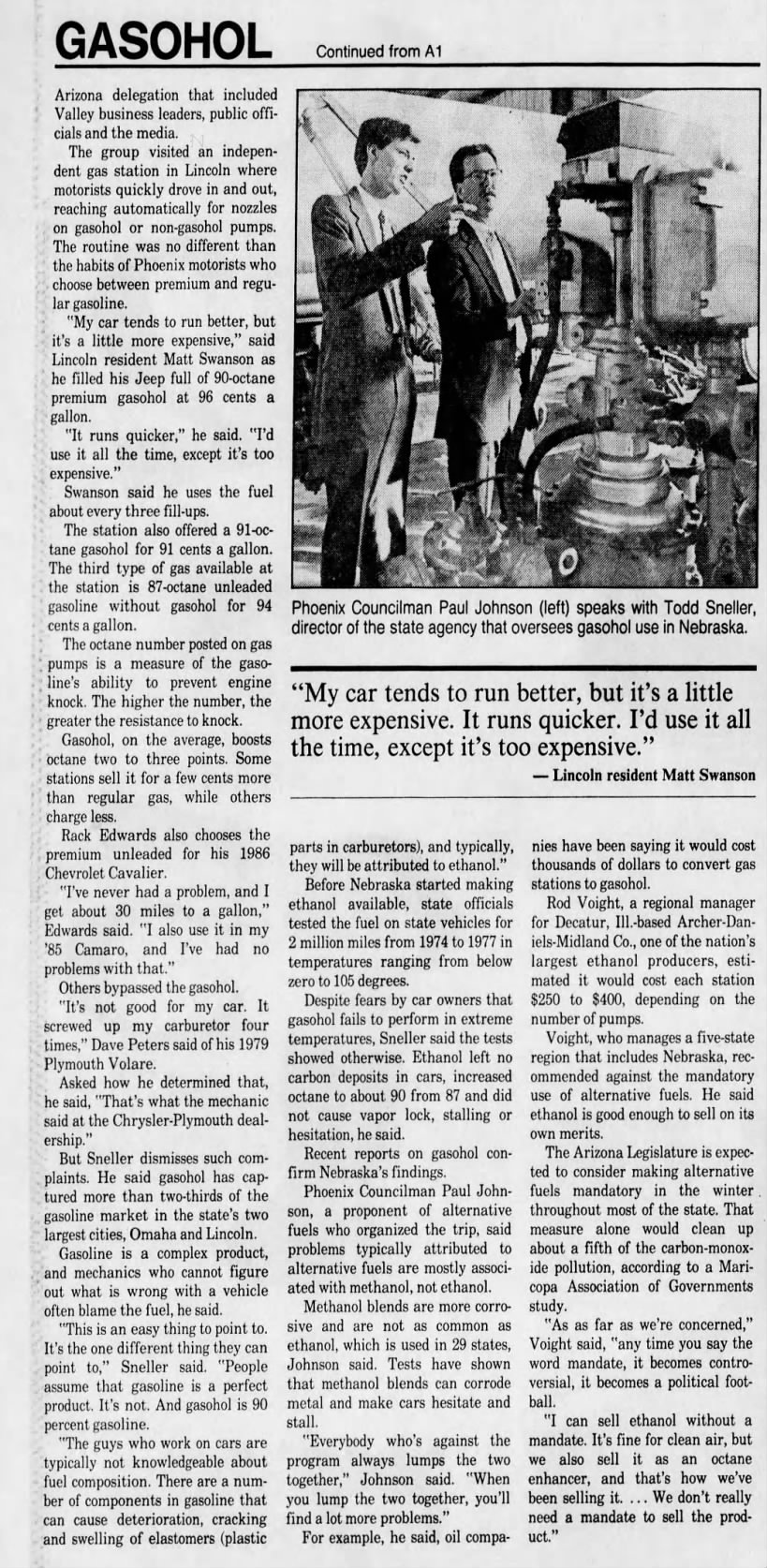 "Gasohol common as Midwestern fuel" (Nov 15, 1987)