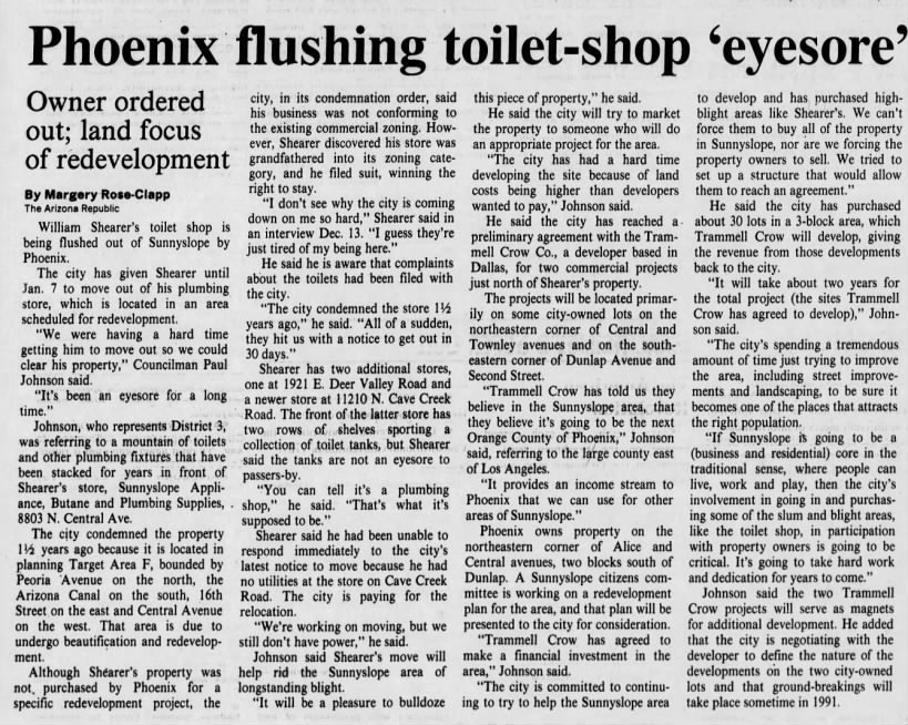 "Phoenix flushing toilet-shop 'eyesore'" (Dec 26, 1988)