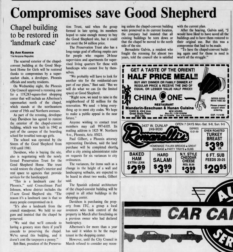 "Compromises save Good Shepherd" (Oct 25, 1989)