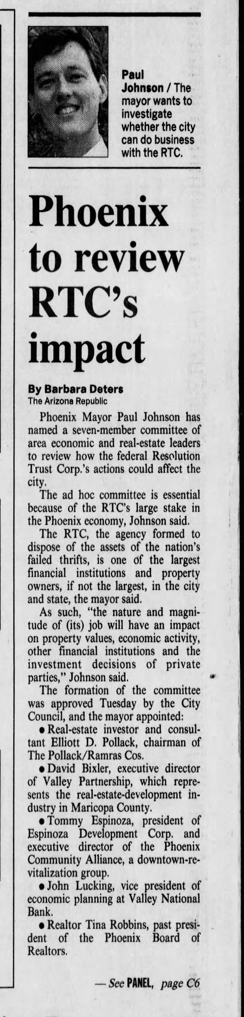 "Phoenix to review RTC's impact" (Sep 06, 1990)