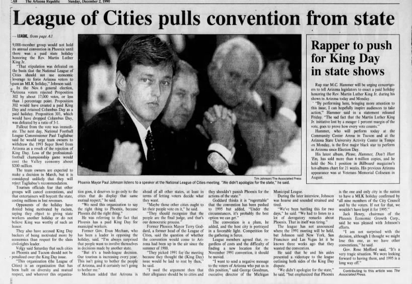 "League of CIties pulls convention from state" (Dec 02, 1990)