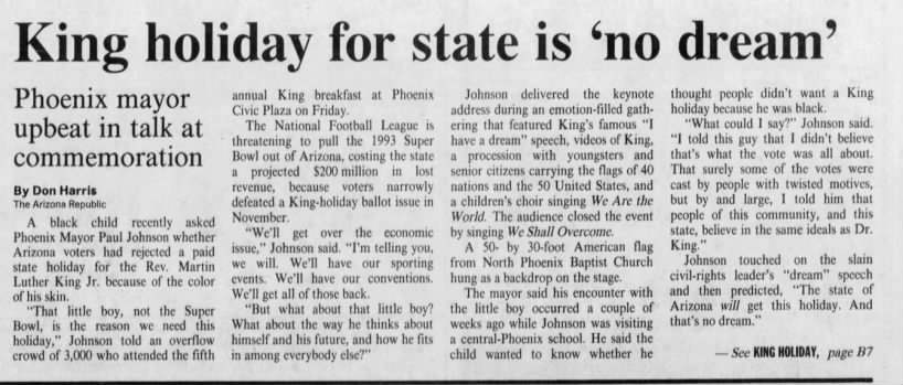 "King holiday for state is 'no dream' (Jan 19, 1991)